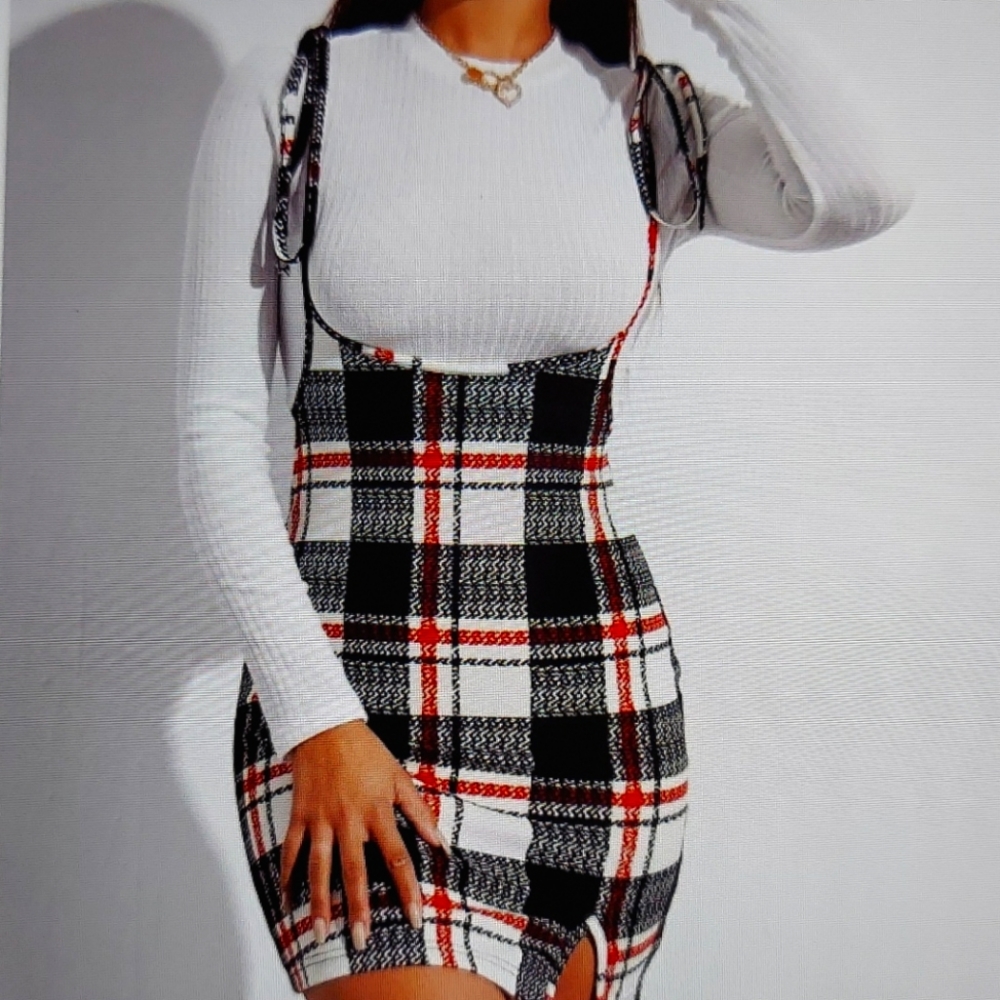 Tie shoulder overall dress